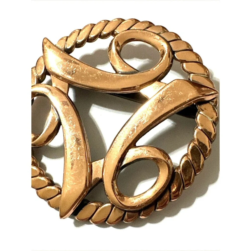 Vintage Copper Brooch Abstract Celtic Trinity Swirl Mid Century Modern MCM 2.25
